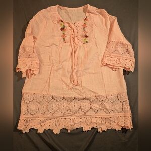 Pink Lace Boho Tunic Top